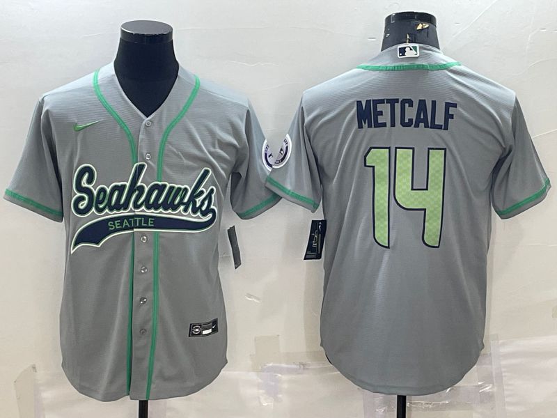 Men Seattle Seahawks 14 Metcalf Grey 2022 Nike Co branded NFL Jersey